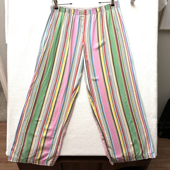 Victoria's Secret Vintage Y2K Large L Rainbow Striped Cotton Pajama Set Flannel - Picture 3 of 16